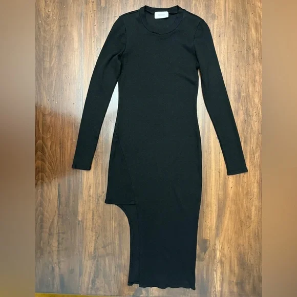 Lanston Ribbed Knit Midi Dress Size Small Black Bodycon Revolve Party Sleek Sexy - Picture 2 of 15